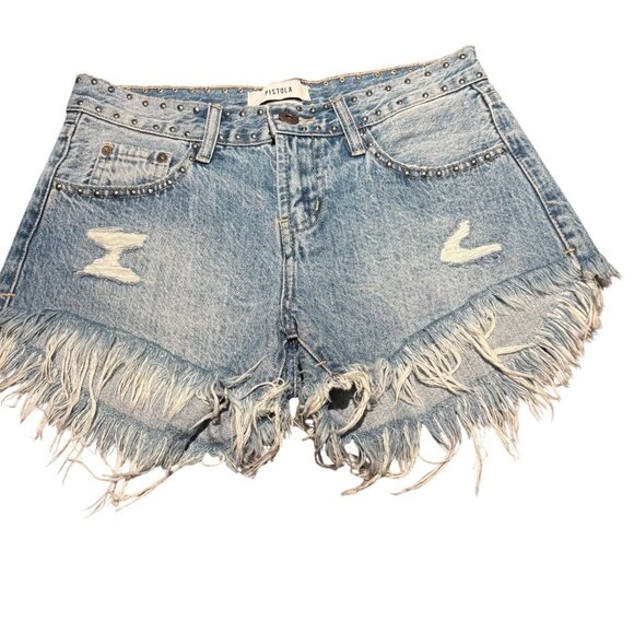 Pistola Womens Gigi Distressed Cutoff Denim Shorts Size 25 Light Wash - Picture 5 of 9